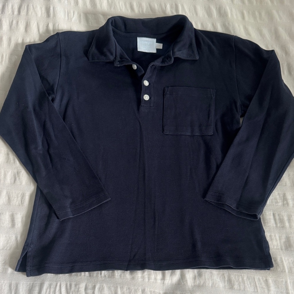 Little English Dark Blue Long Sleeve Polo